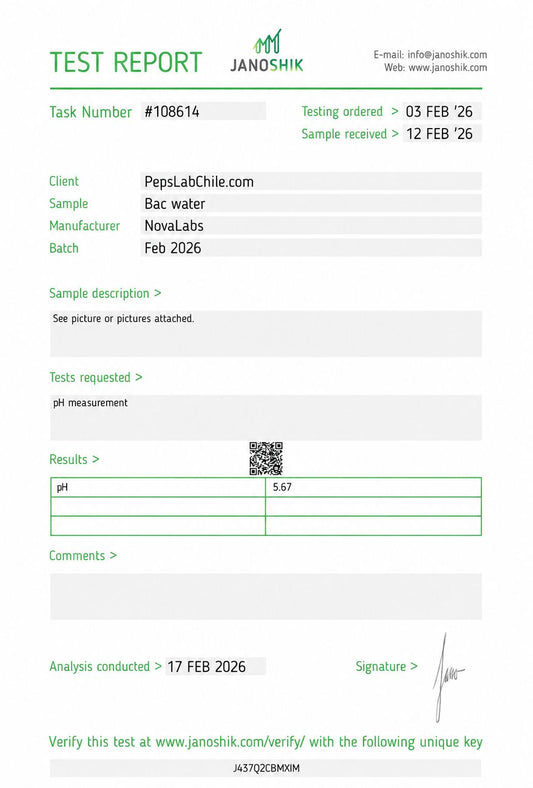 Agua Bac 10mg COA (Certificate of Analysis o Certificado de Análisis)