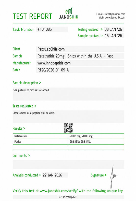 Retatrutide 20mg COA (Certificate of Analysis o Certificado de Análisis)